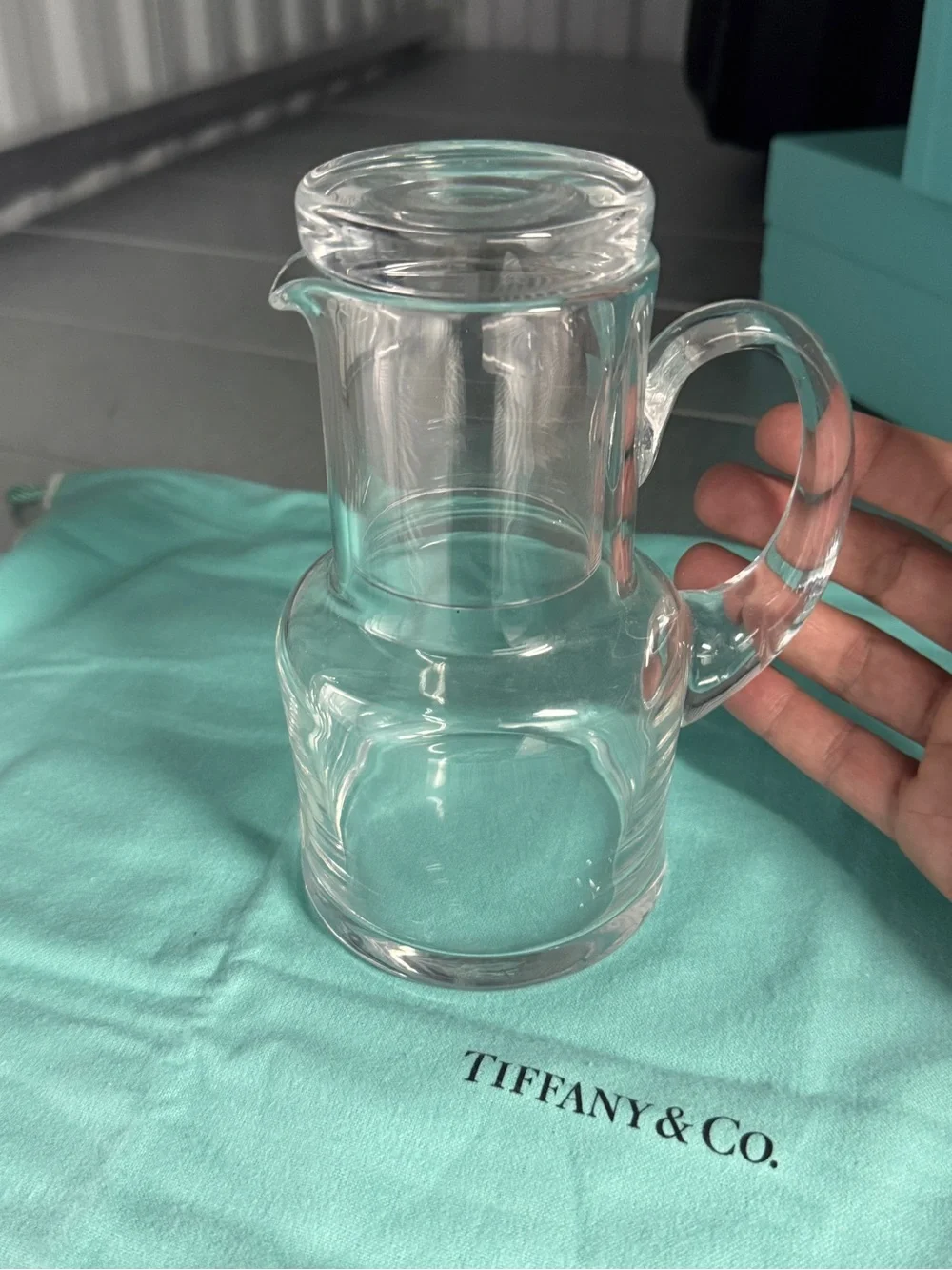 Tiffany & Co. Clear Glass Pitcher and glass